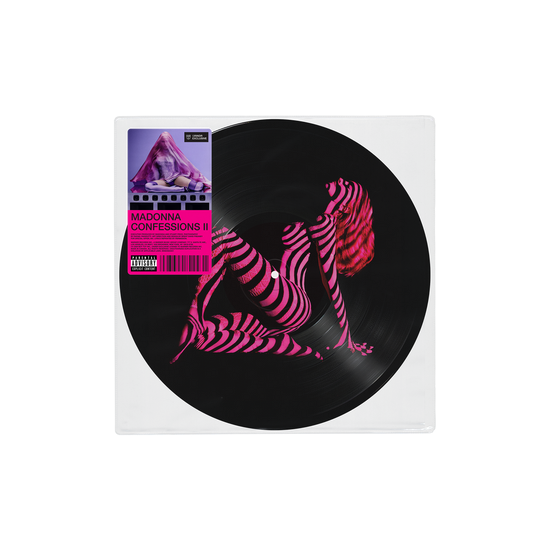 Disco de vinilo de edición exclusiva de Grindr de Madonna Confessions II, imagen de disco de Picture Disc con arte en la etiqueta.