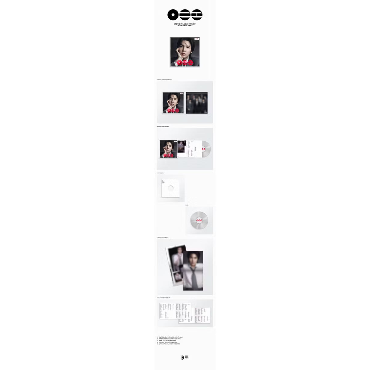Vinilo transparente de BTS Arirang, exclusiva de Target, con imagen de Suga en la portada, producido por Oh My Cd!