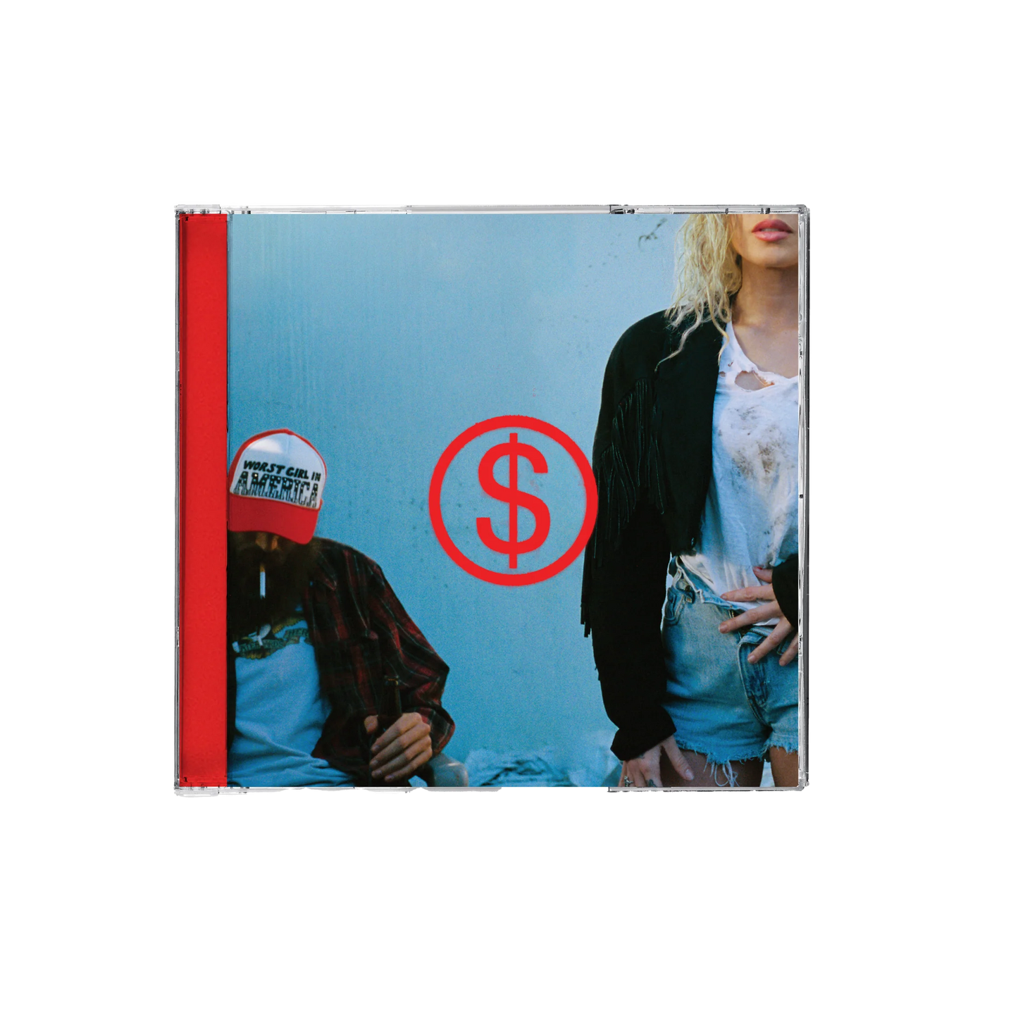 Portada del CD "WOR$T GIRL IN AMERICA" de Slayyyter, con ilustraciones coloridas y estilo moderno, en formato digital.